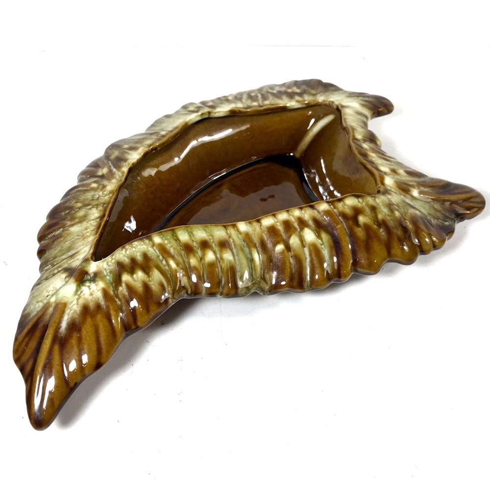VINTAGE PHIL-MAR Leaf Shape Planter Brown Green Gold Glaze